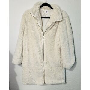 Gap Faux Fur / Teddy Sherpa Long Cream Jacket Woman's Small Winter Wear Coat‎